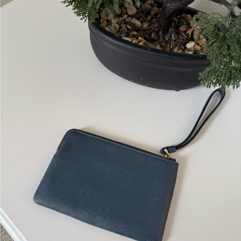 Coach Blue  Leather Wristlet with Gold Accents - Picture 3 of 5